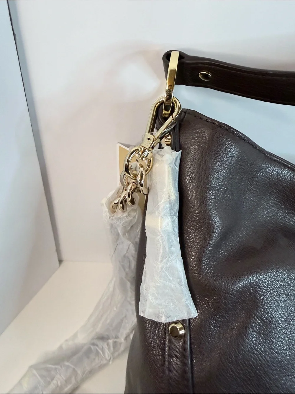 Michael Kors Dark Leigh Large Coffee Leather Convertible Shoulder Bag